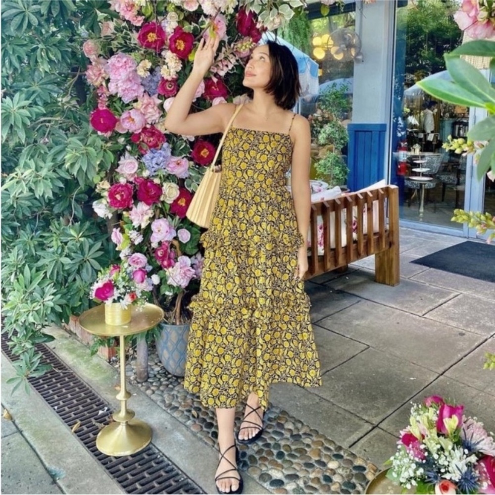 Nicholas ADELE Black and Gold Floral Cotton Tiered Ruffle Sundress Size 4 Maxi - Picture 7 of 11